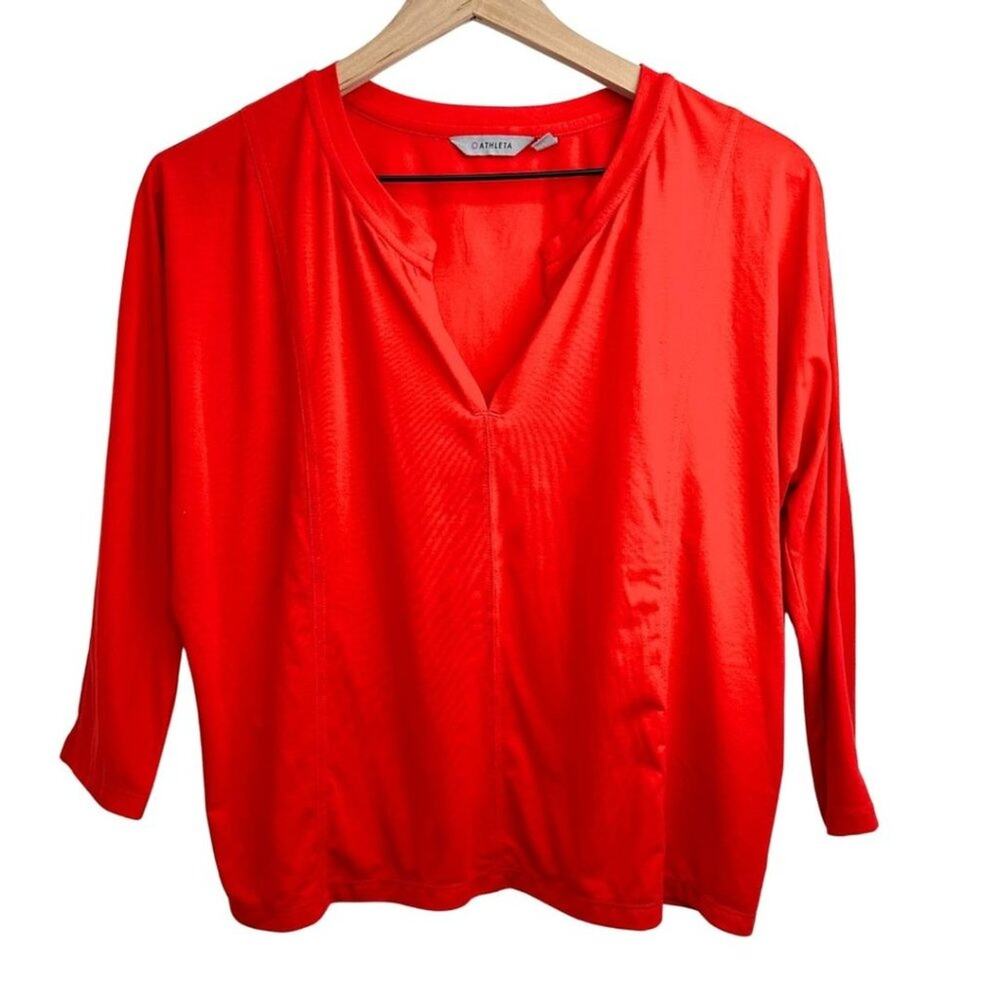Athleta Essence Boxy Split V Neck Stretch Yoga TShirt Red XS